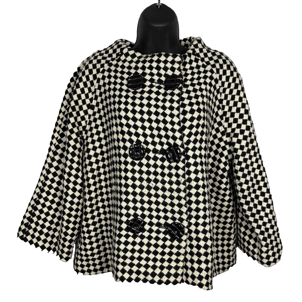 Dressbarn Houndstooth Coat Women XL Old Money Timeless Checked Swing 60s Classic